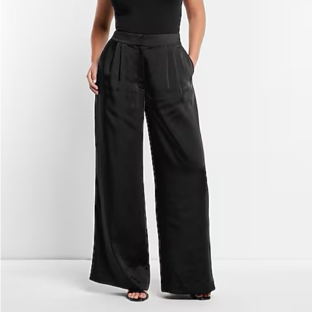 NWT Express Super High Waisted Satin Pleated Wide Leg Pant